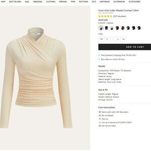 Commense Cross-Over Collar Pleated Cinched T-Shirt - Apricot